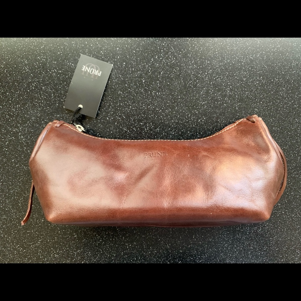 Brown real leather cosmetic bag